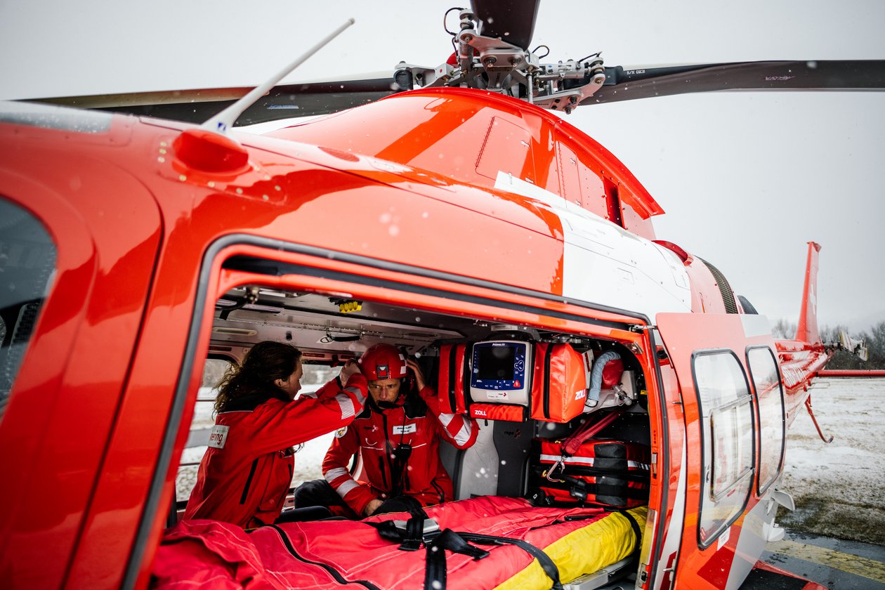A glimpse through the open helicopter door.