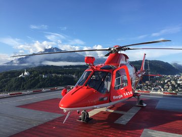 An Agusta Westland Da Vinci helicopter on the landing pad