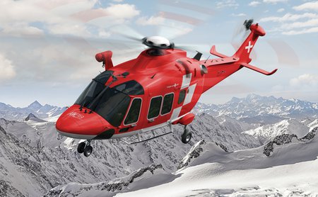 Im Einsatz ab 2021: der neue allwettertaugliche Rettungshelikopter AW169-FIPS der Rega mit Enteisungsanlage. (Fotomontage: AgustaWestland)