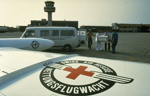  The air-ambulance HB-VFB transporting a newborn baby in an incubator