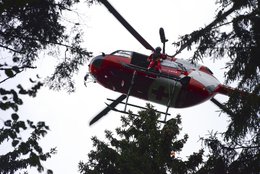 Treuillage au-dessus des arbres pour un vélo-deltiste accidenté