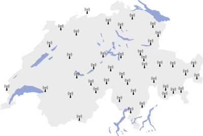 Schweizerkarte mit 42 Funkstationen der Rega