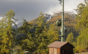 Station radio de la Rega dans une zone boisée