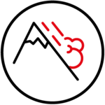 Pictogram of an avalanche coming down a mountain.