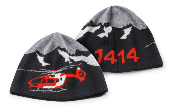 Bonnet tricoté avec hélicoptère Rega, pour agrandir l'affichage