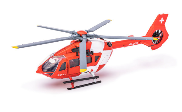 Airbus Helicopters H145, modello in scala 1:82, 5 rotori, presentazione ingrandita